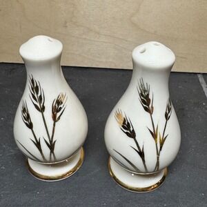 Vintage Ceramic California Wheat S&P Shakers Gold Trim Eternal Harvest MCM Set